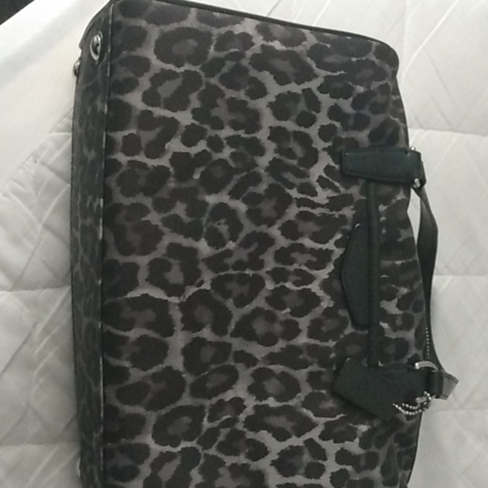 Coach ocelot grey satchel handbag. Coated cotton texture.